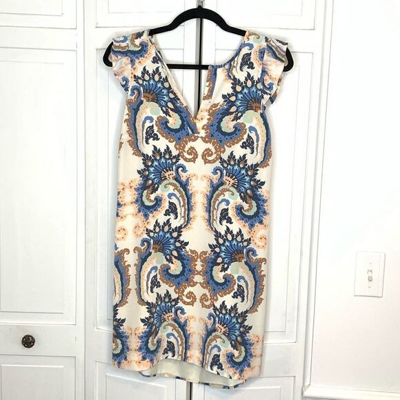 TIBI Cream Paisley Print Silk Mini with Open Back - Picture 1 of 7